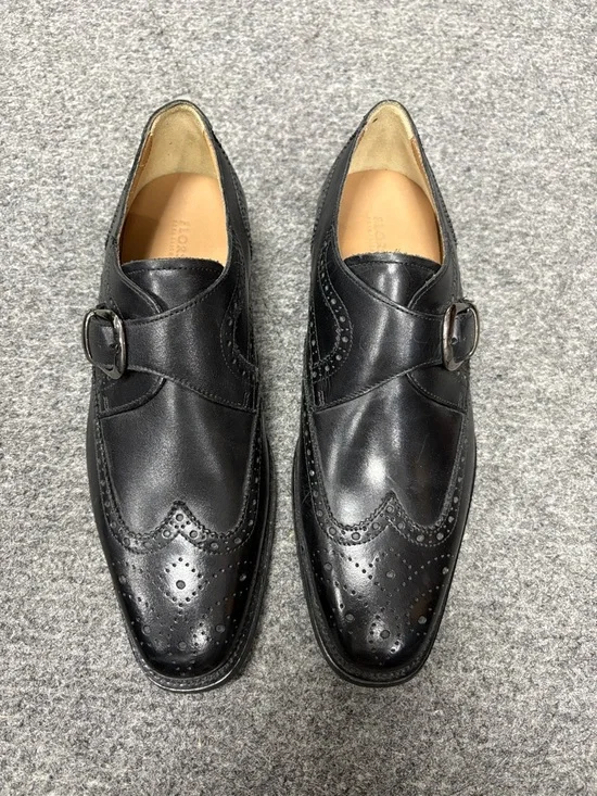 Florsheim Black Leather Wingtip Single Monk Strap Shoes - Picture 1 of 4